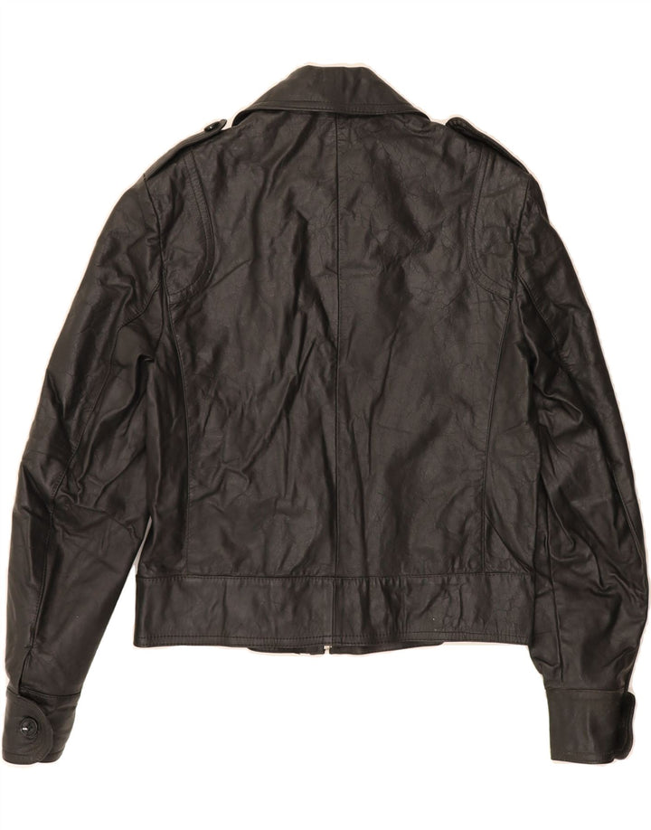 VINTAGE Womens Military Leather Jacket IT 46 Large Black Vintage Vintage and Second-Hand Vintage from Messina Hembry 
