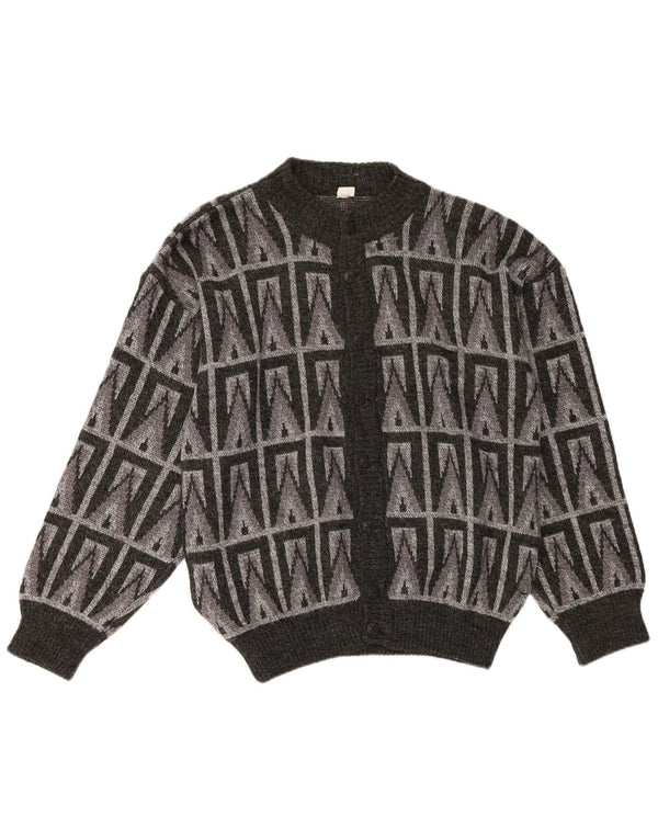 Maglione cardigan da uomo vintage IT 54 XL lana geometrica grigia
