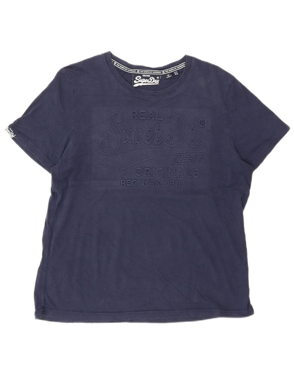 T-shirt grafica da donna Superdry Top UK 16 Large blu navy in cotone