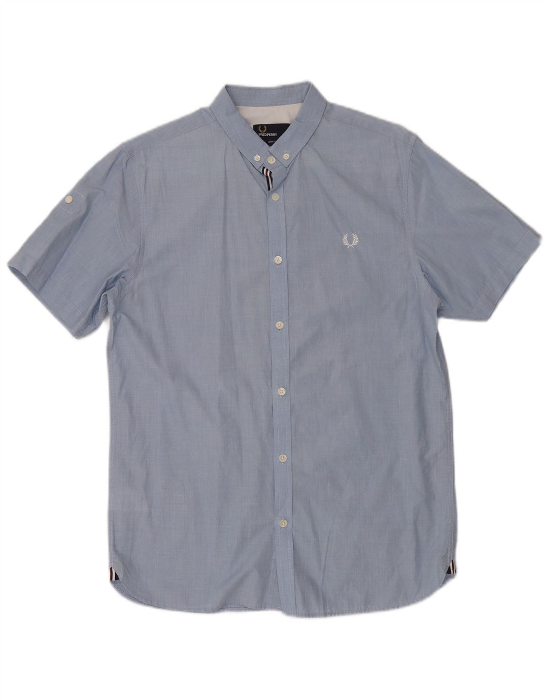 Camicia a maniche corte slim fit da uomo Fred Perry in cotone blu medio