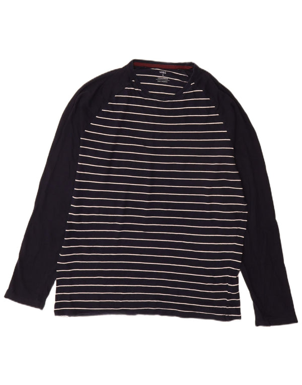 Marks & Spencer Top da uomo a maniche lunghe in cotone a righe medie blu navy