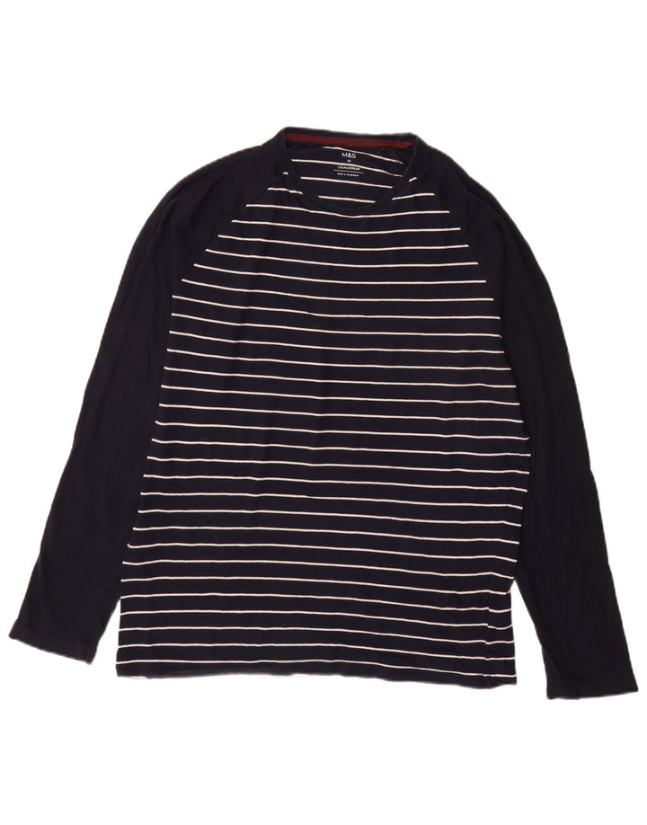 Marks & Spencer Top da uomo a maniche lunghe in cotone a righe medie blu navy