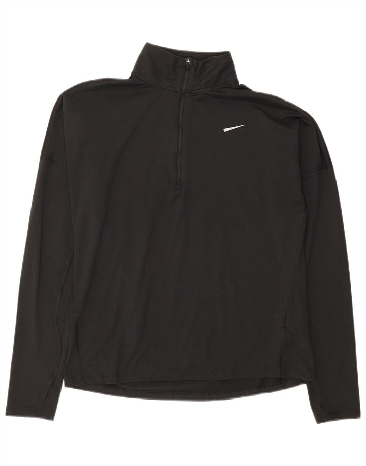 Top della tuta da ginnastica Nike Dri Fit con collo e zip da donna, UK 10, piccola, nera