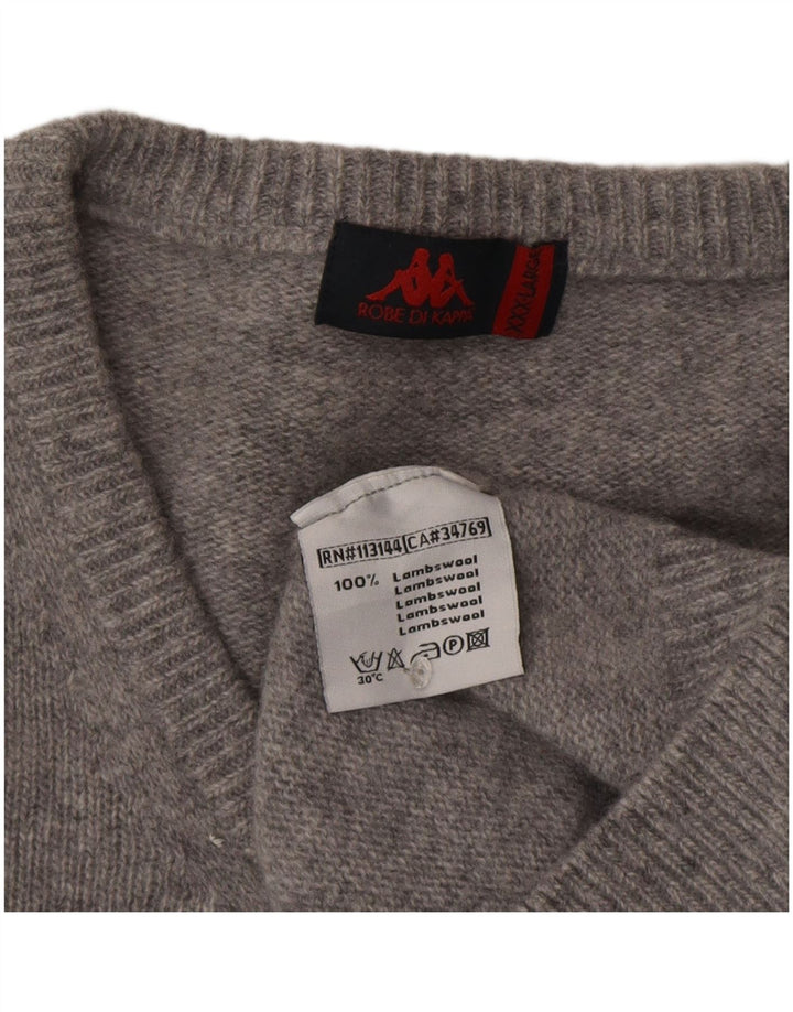 Maglione Kappa da uomo con scollo a V 3XL Lana d'agnello screziata grigia