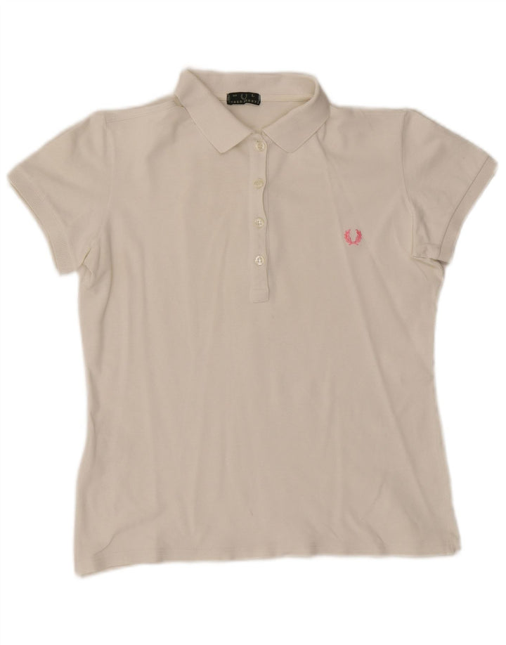 Polo da donna Fred Perry UK 14 grande cotone bianco