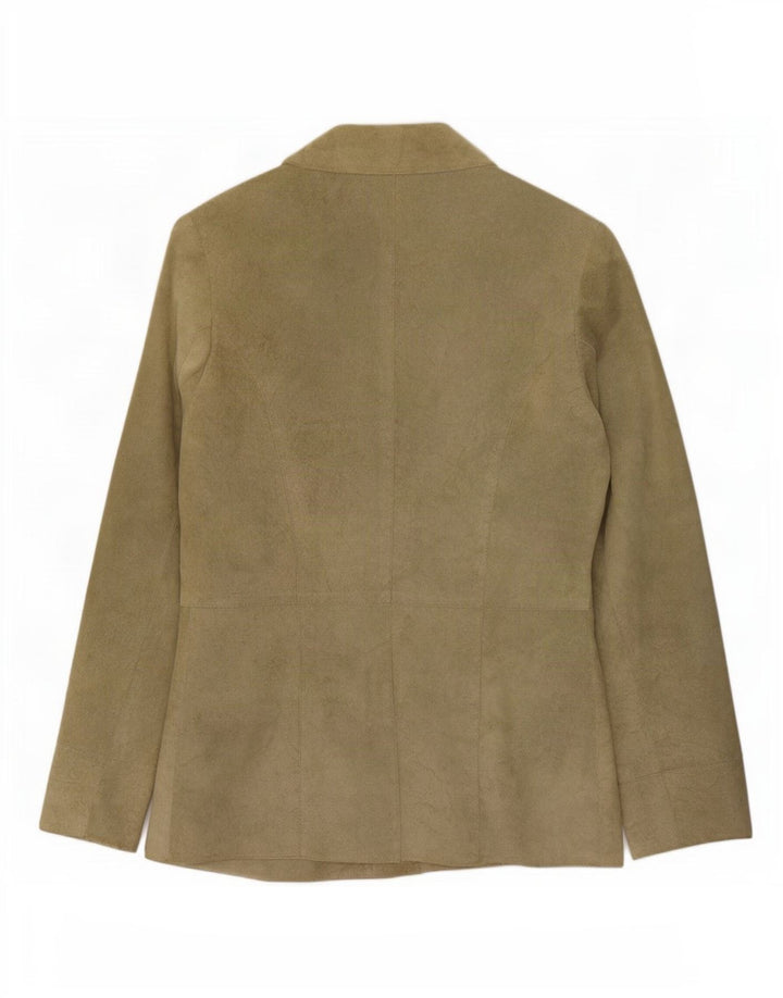 Giacca blazer in pelle scamosciata da donna a 3 bottoni Olsen UK 8 piccola acetato verde