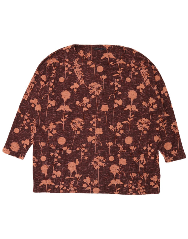 Top tunica a maniche lunghe da donna Marks & Spencer UK 24 4XL Borgogna floreale