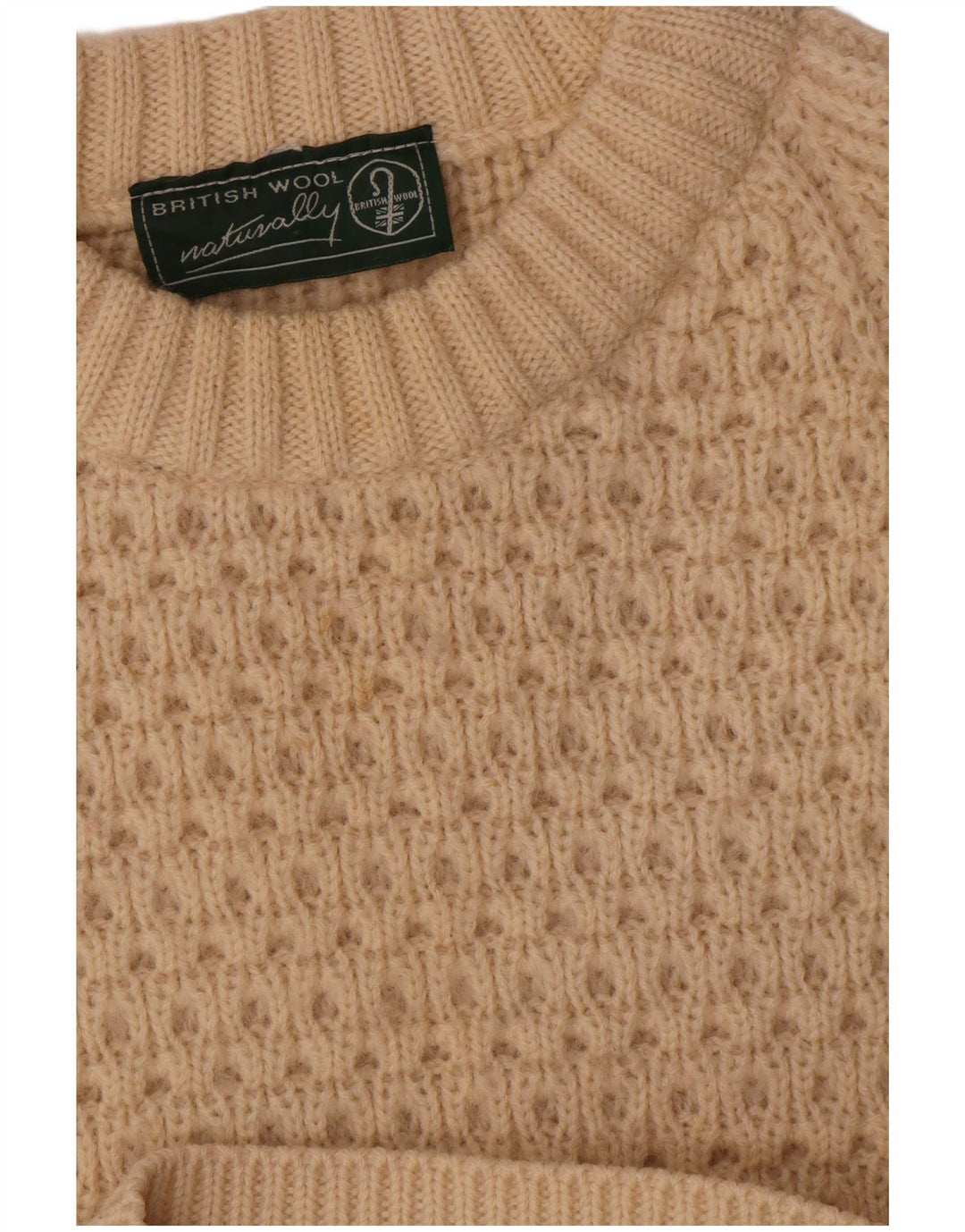 Maglione vintage da uomo con scollo a barca, grande, in lana beige