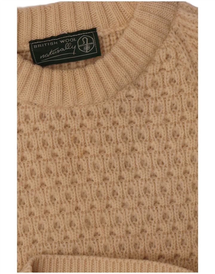 Maglione vintage da uomo con scollo a barca, grande, in lana beige