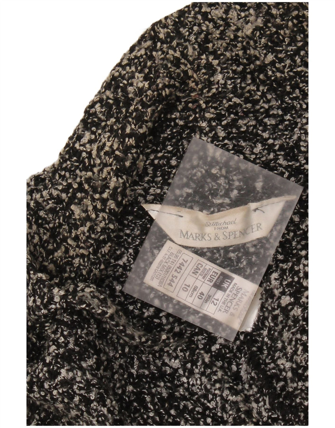 MARKS & SPENCER Maglione cardigan da donna UK 12 Acrilico chiazzato nero medio