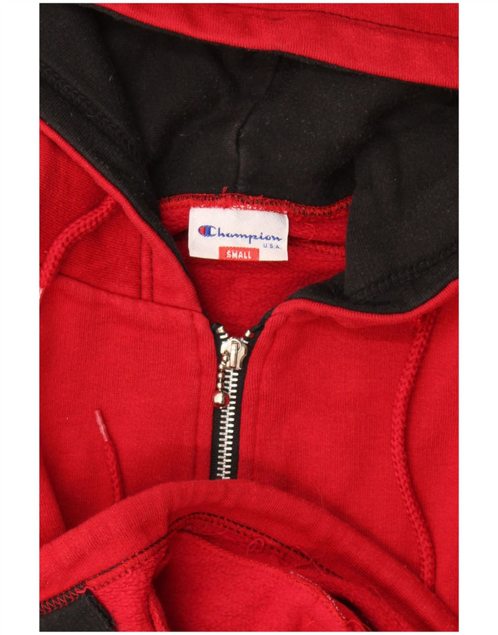 Maglione con cappuccio e zip grafica da uomo Champion piccolo color block rosso