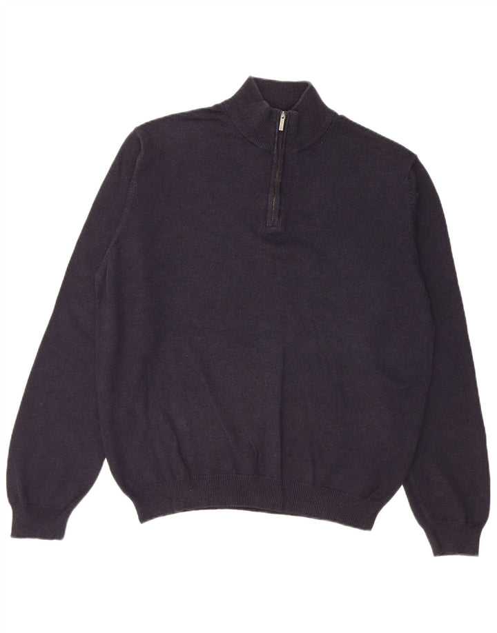 Massimo Dutti Maglione da uomo con zip e collo in cotone medio blu navy