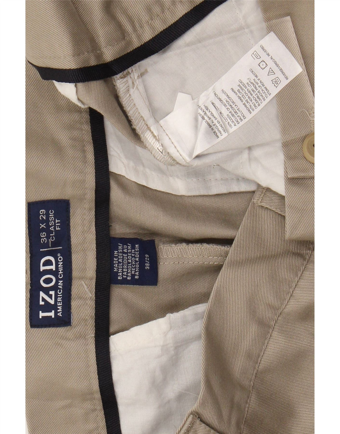 Pantaloni chino dritti da uomo con vestibilità classica IZOD W36 L29 in cotone beige