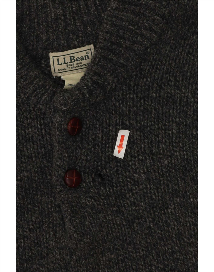 Maglione da uomo L.L.Bean con bottoni e collo in lana d'agnello grande grigia screziata