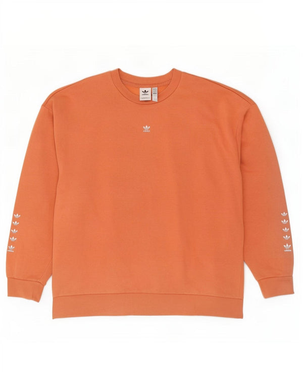 Felpa oversize con grafica da donna Adidas, maglione UK 14, grande, cotone arancione
