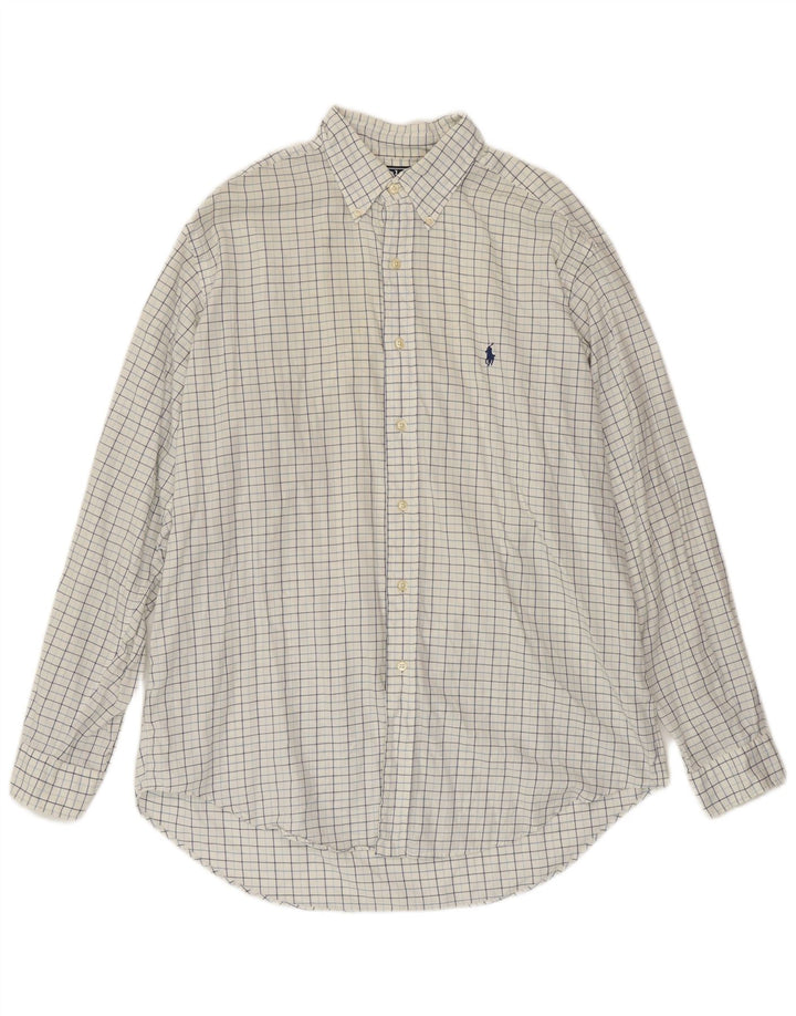POLO RALPH LAUREN Camicia Yarmouth da uomo taglia 16 grande cotone a quadri bianchi