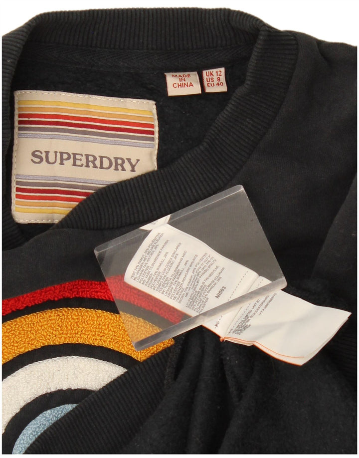 Felpa oversize con grafica da donna Superdry Maglione UK 12 Medium Nero