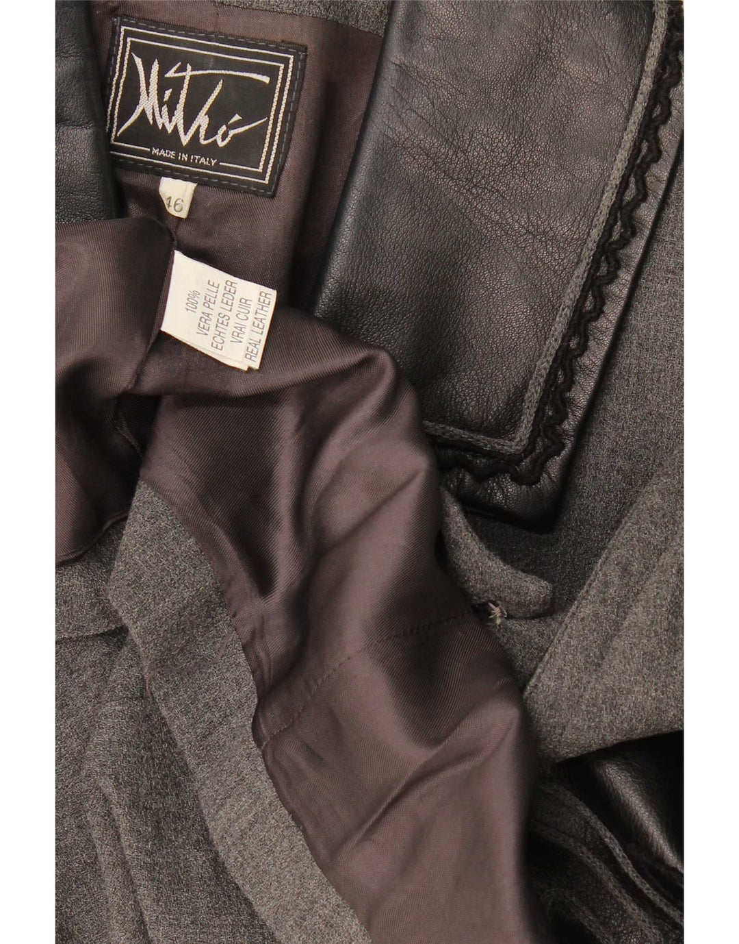 Giacca blazer vintage da donna a 1 bottone IT 46 grande lana geometrica grigia