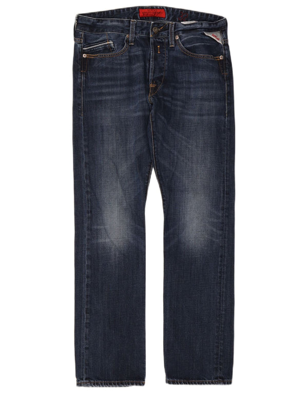 Jeans dritti da uomo Replay W32 L32 in cotone blu navy