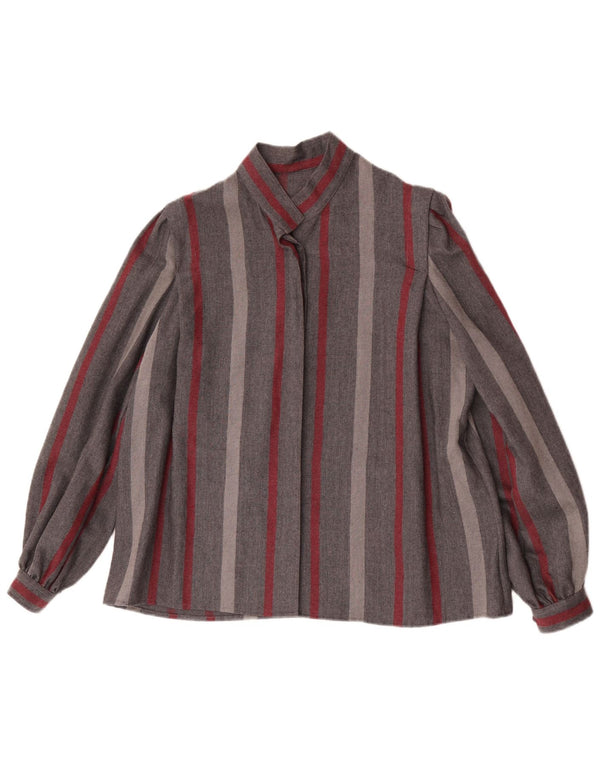 Camicetta camicia vintage da donna UK 18 XL a righe grigie