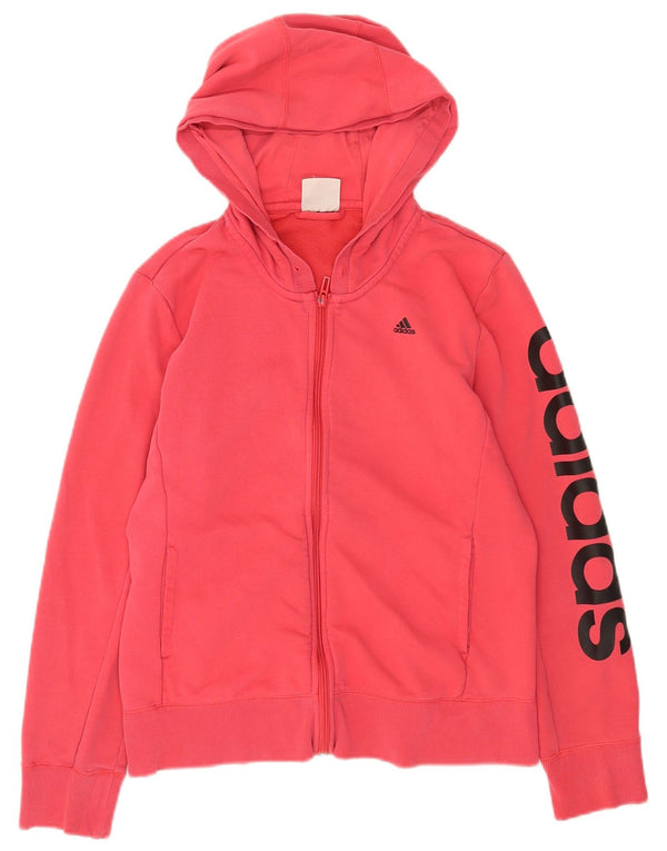 Felpa con cappuccio e zip grafica Adidas Climalite da donna UK 16/18 Large Rosa