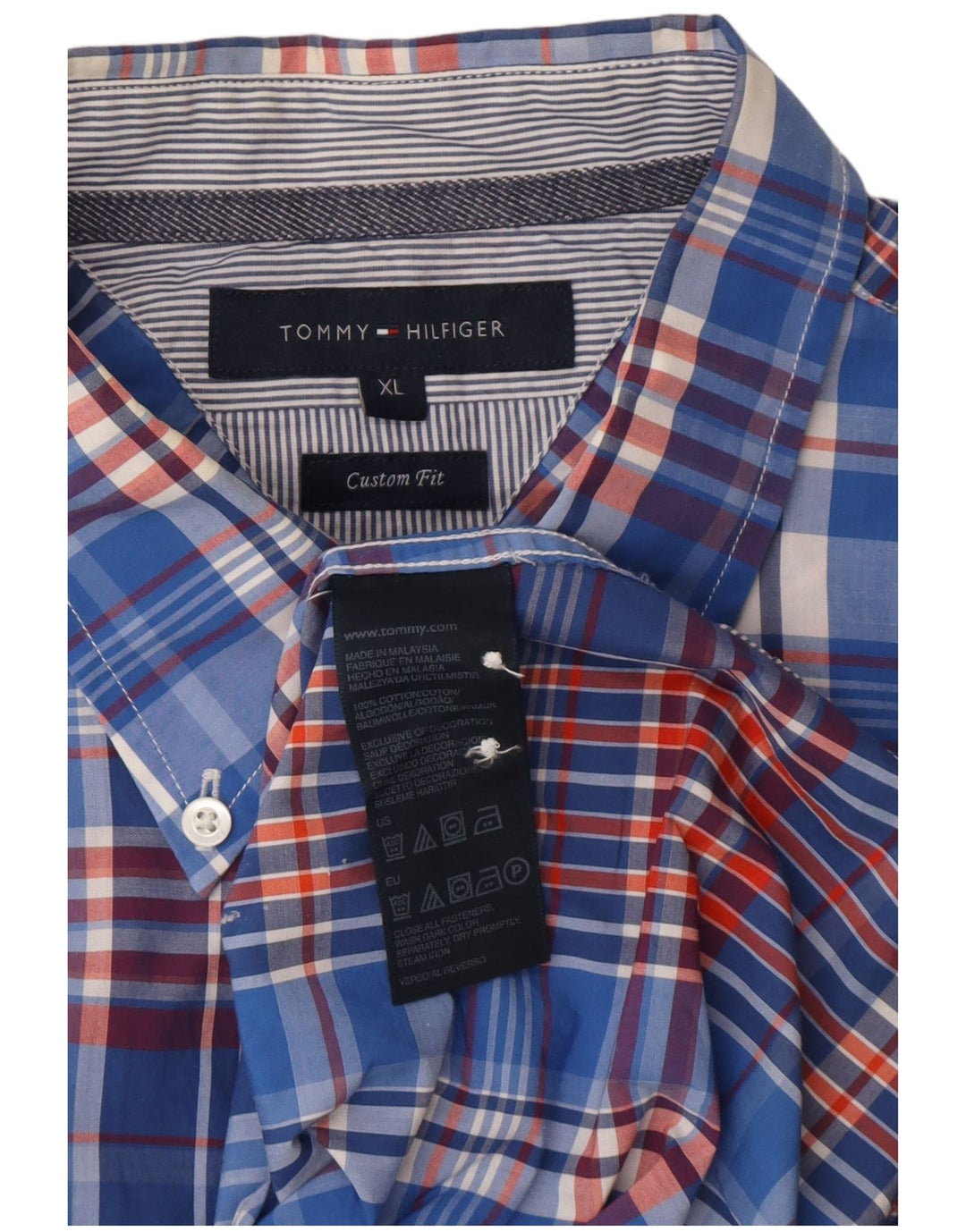 TOMMY HILFIGER Camicia da uomo a maniche corte personalizzata XL in cotone scozzese blu