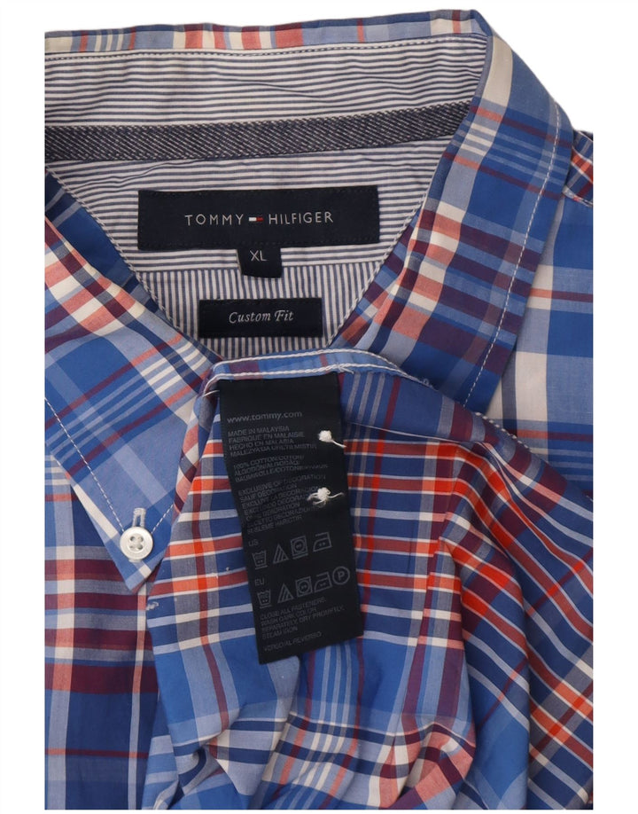 TOMMY HILFIGER Camicia da uomo a maniche corte personalizzata XL in cotone scozzese blu