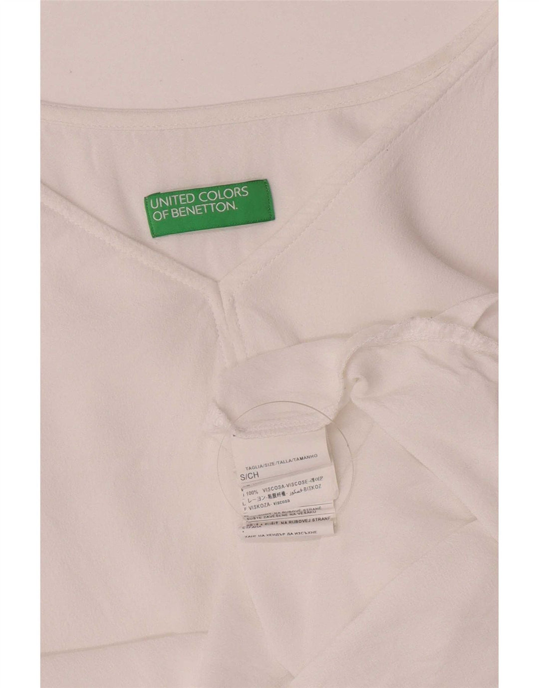Benetton Crop Top da donna a maniche lunghe UK 10 Small bianco in viscosa