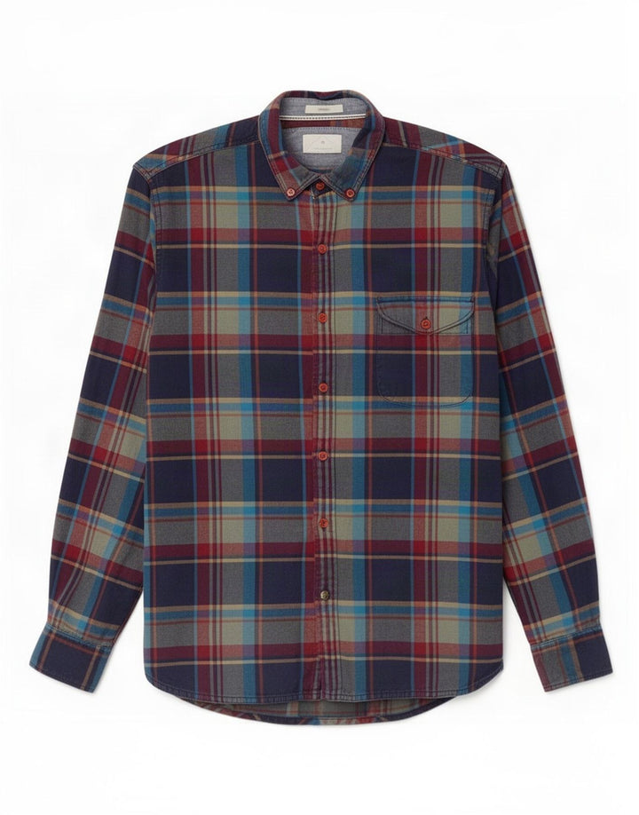 Camicia da uomo in flanella di White Stuff in cotone scozzese medio blu navy