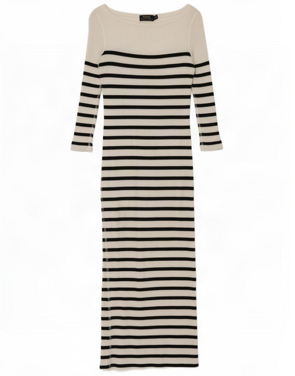 Polo Ralph Lauren Abito lungo da donna con maniche a 3/4 UK 6 XS Cotone a righe bianche