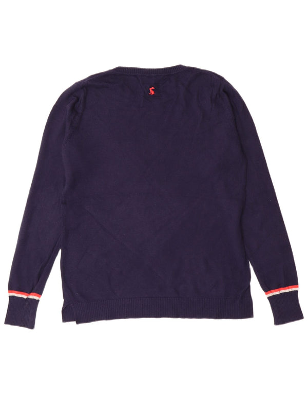 JOULES maglione da donna con scollo a barca con grafica UK 8 piccolo cotone blu navy