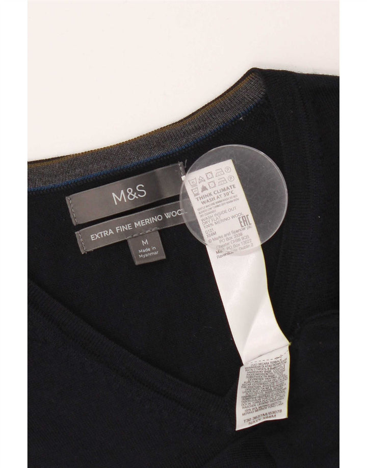 Maglione da uomo con scollo a V Marks & Spencer medio in lana merino blu navy