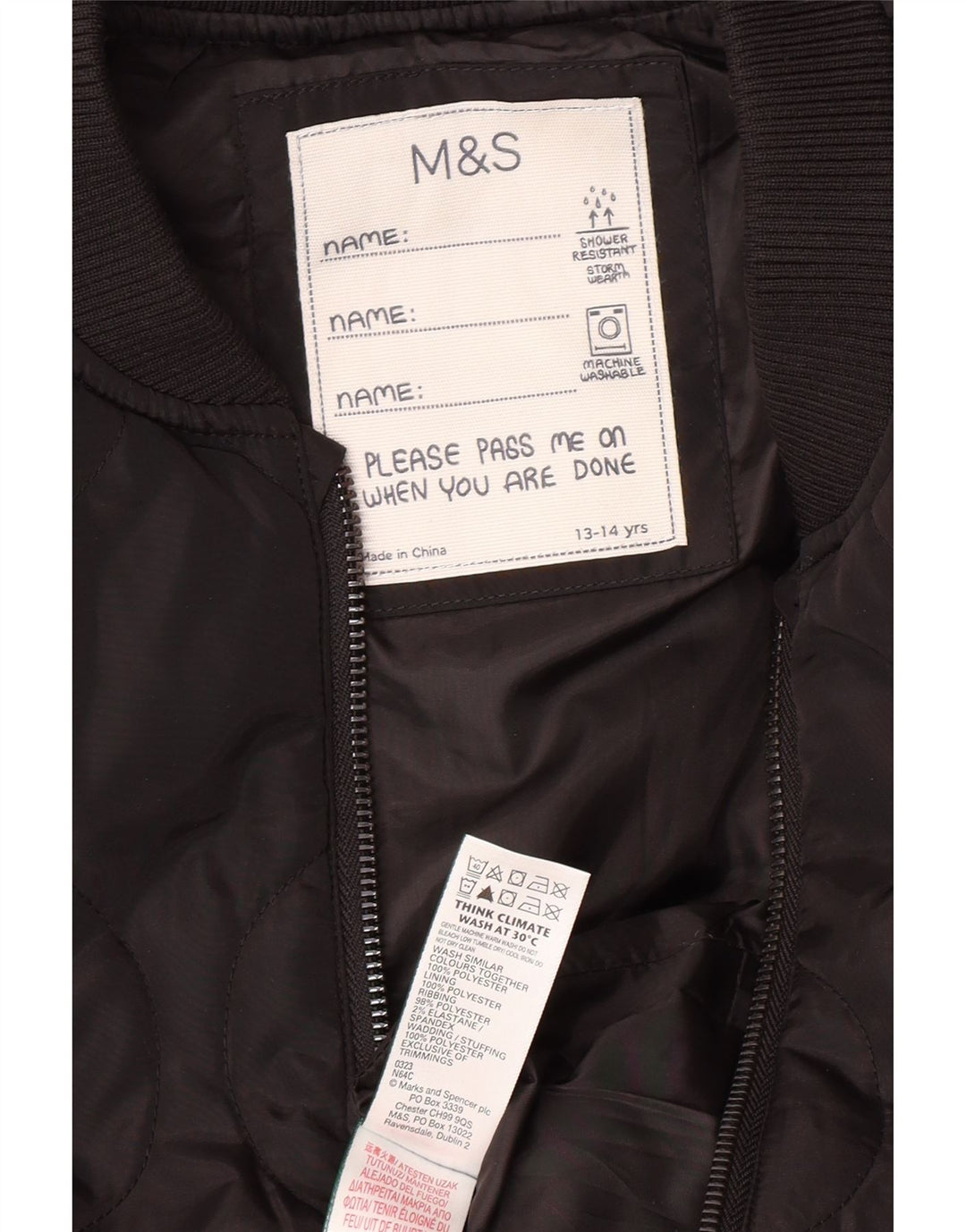 MARKS & SPENCER Boys Padded Gilet 13-14 Years Black Polyester