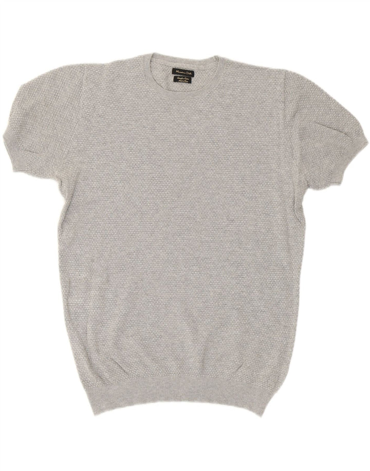 MASSIMO DUTTI Womens Crew Neck Jumper Sweater UK 14 Medium Grey Cotton Vintage Massimo Dutti and Second-Hand Massimo Dutti from Messina Hembry 