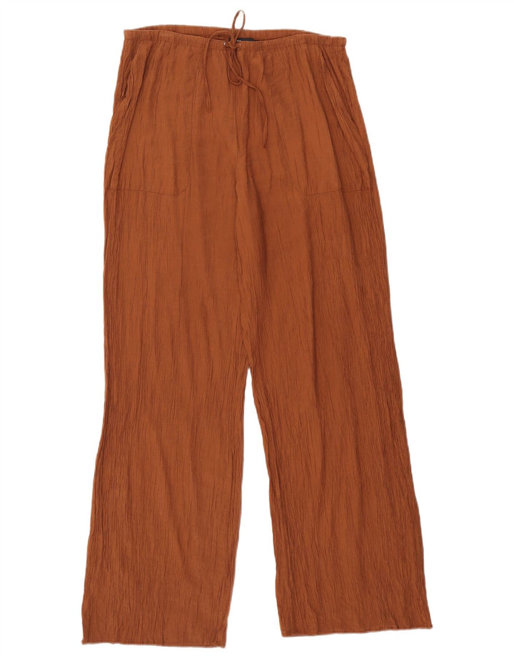 Pantaloni chino a gamba larga da donna ZARA Large W32 L31 poliestere marrone