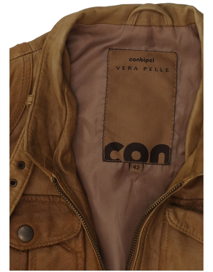 CONBIPEL Womens Leather Jacket IT 42 Medium Brown Leather