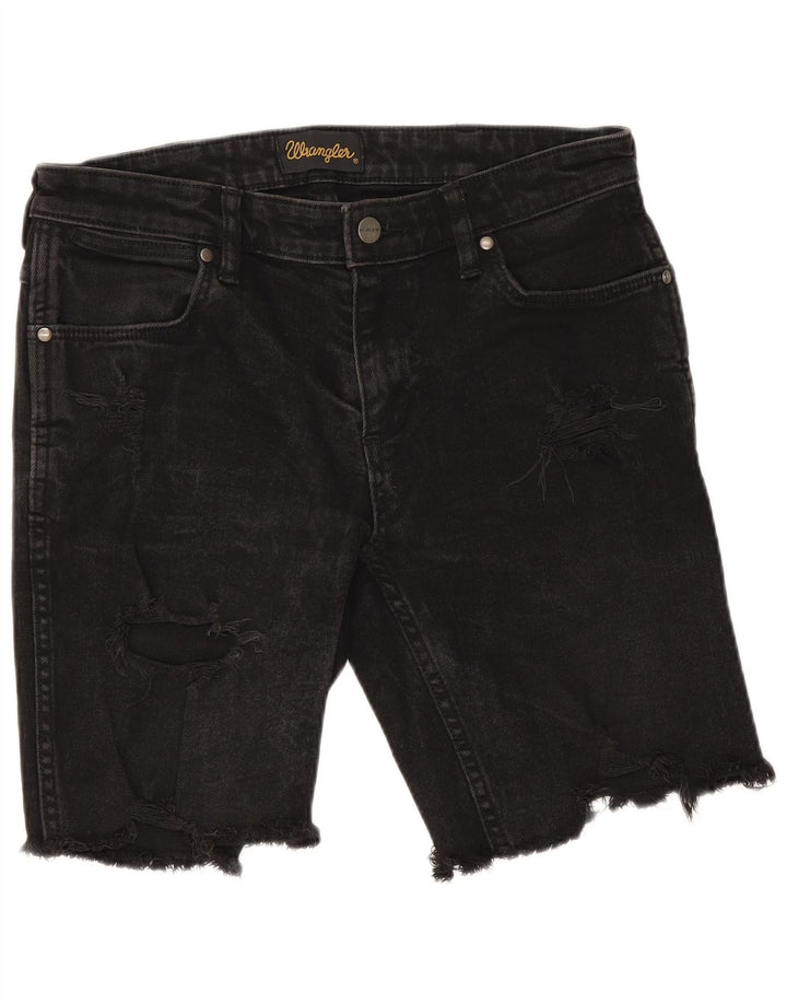 Pantaloncini di jeans invecchiati da donna Wrangler W30 cotone nero medio