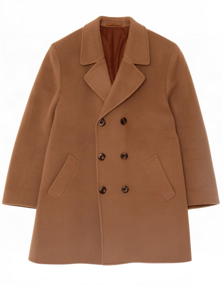 Cappotto doppiopetto vintage da uomo UK 40 grande lana marrone