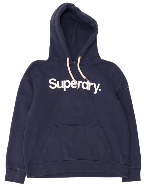 Maglione con cappuccio grafico da donna SUPERDRY UK 16 grande cotone blu navy