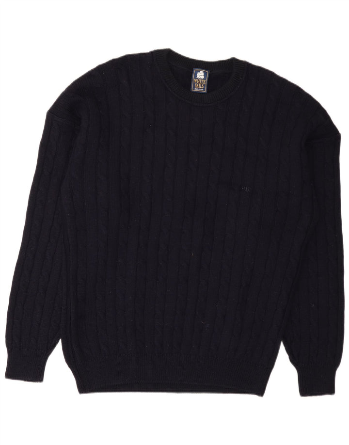 Maglione maglione girocollo da uomo White Sails grande lana blu navy