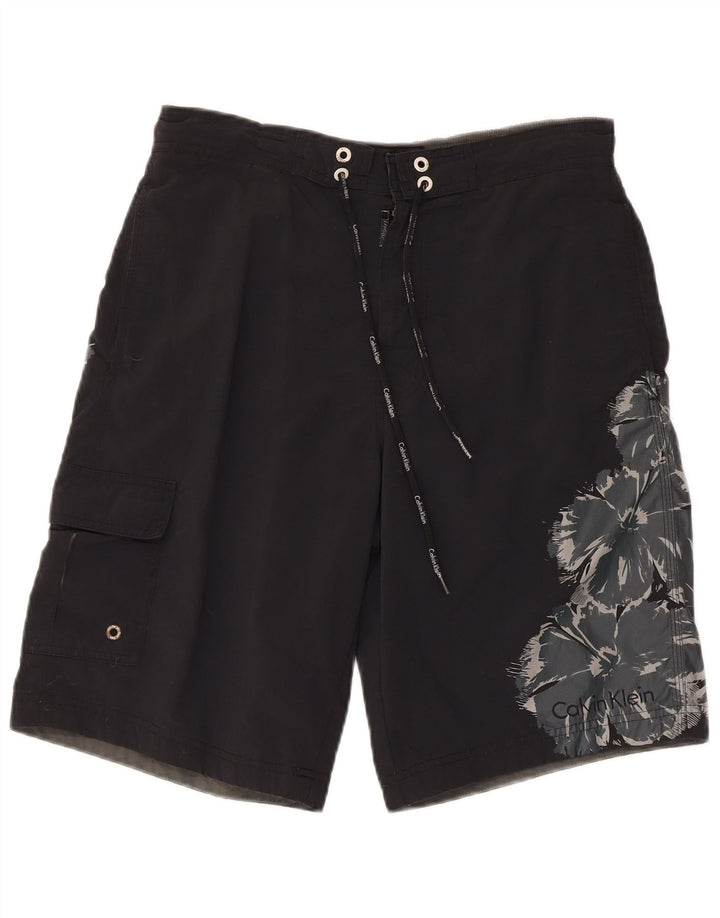 Pantaloncini da bagno da uomo Calvin Klein piccoli in nylon floreale nero