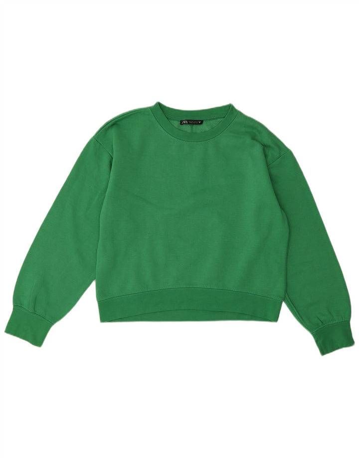 Felpa corta da donna ZARA maglione UK 10 piccolo verde poliestere