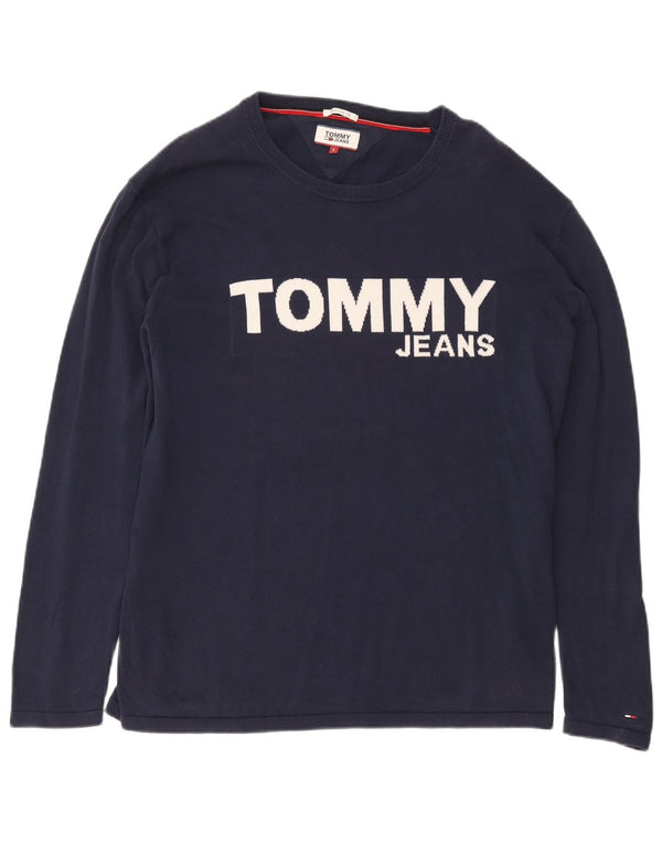 TOMMY HILFIGER Felpa grafica da uomo vestibilità regolare maglione grande blu navy