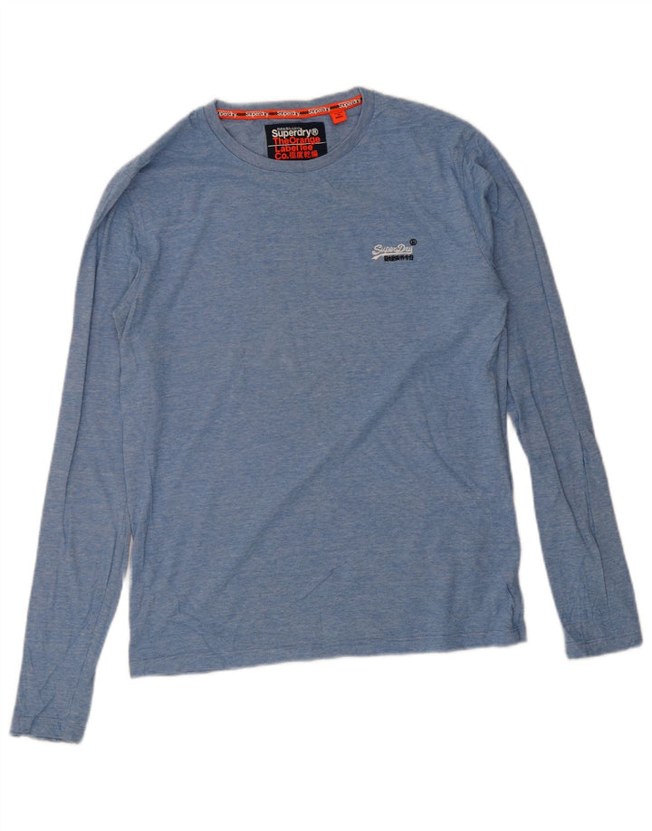 Top da uomo Superdry a maniche lunghe in cotone screziato blu medio