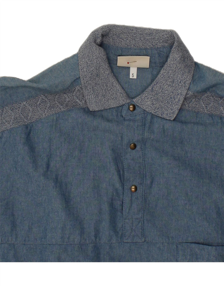 MALAGRIDA Mens Short Sleeve Pullover Shirt Medium Blue Cotton Vintage Malagrida and Second-Hand Malagrida from Messina Hembry 