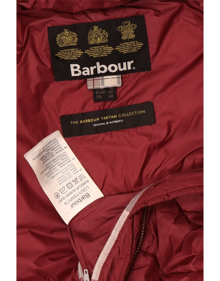 Cappotto imbottito con cappuccio da donna Barbour UK 14 grande bordeaux in poliammide