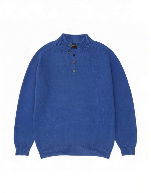 Massimo Dutti Maglione da uomo con collo a bottoni 2XL in cotone blu