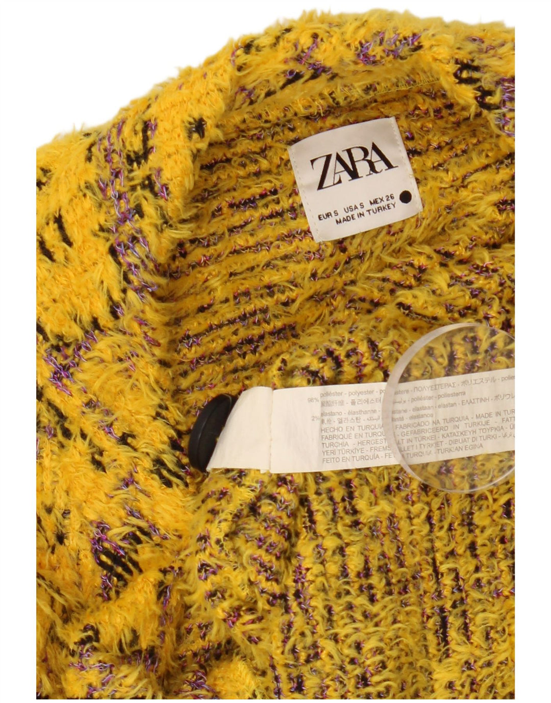 Maglione cardigan corto oversize da donna ZARA UK 10 piccolo giallo geometrico