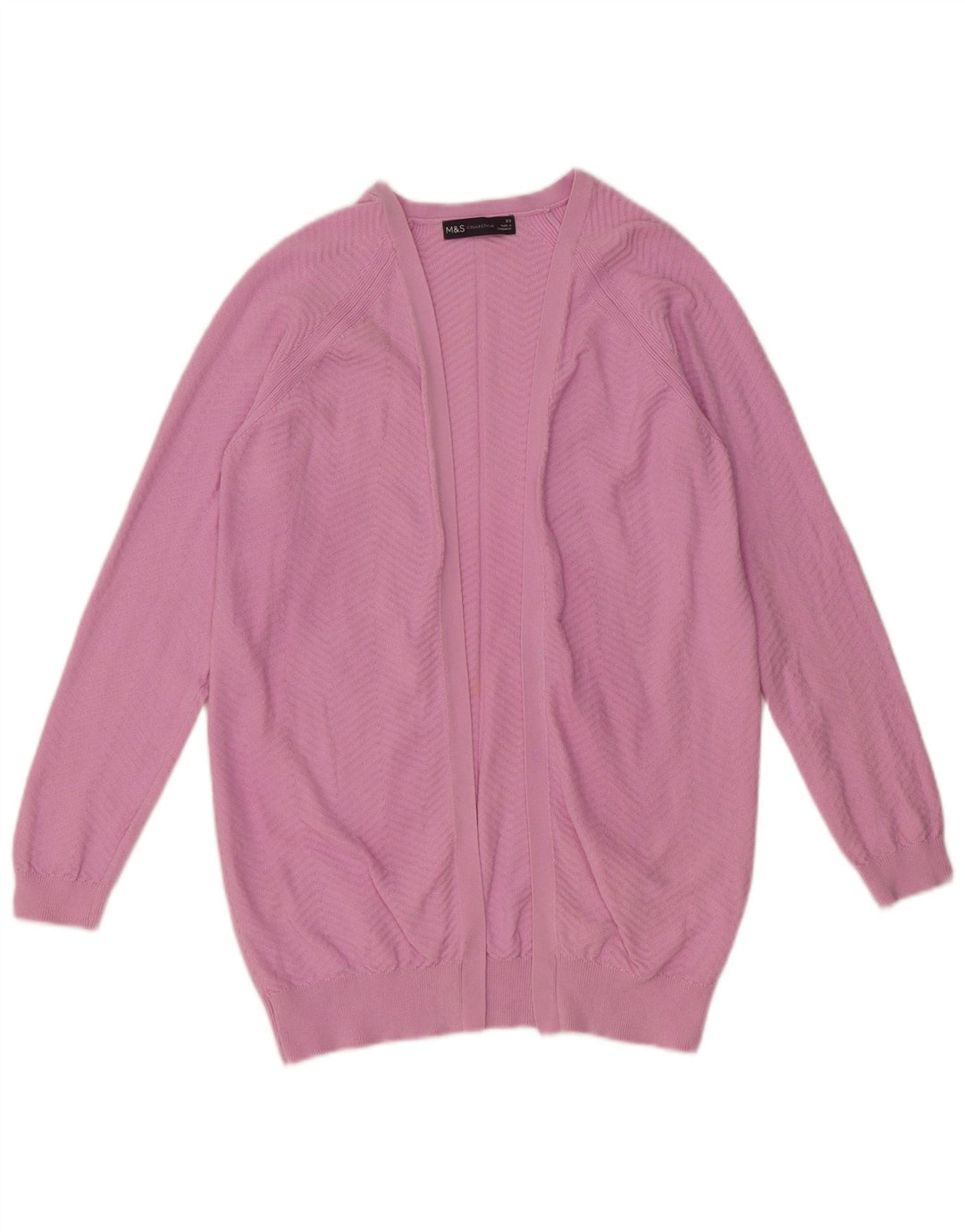 MARKS & SPENCER Maglione cardigan aperto da donna UK 10 Piccolo Chevron rosa