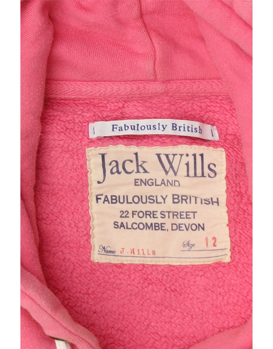 JACK WILLS Felpa con cappuccio grafica da donna UK 12 Cotone rosa medio